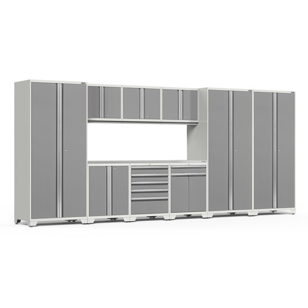 Newage Products Pro Series 10 Piece Garage Cabinet Set with Stainless Steel Top, White 52552 - main